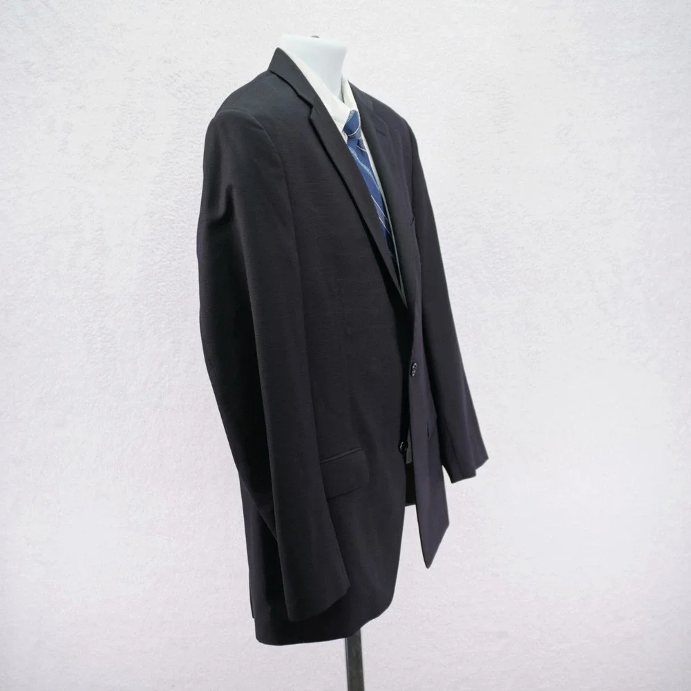 Calvin Klein Textured Wool Blend Blazer 42R Black Gray Birdseye‎
